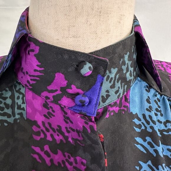 Vintage Lillie Rubin Francesca of Damon Silk Button Up Top Size 4 - Picture 5 of 10